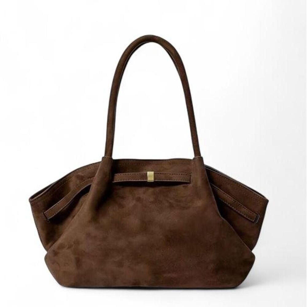Brown Faux Suede Tote Bag Shoulder Handbag